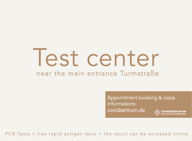 Test center in the Schultheiss Quartier at main entrance Turmstraße Test center in the Schultheiss Quartier at main entrance Turmstraße